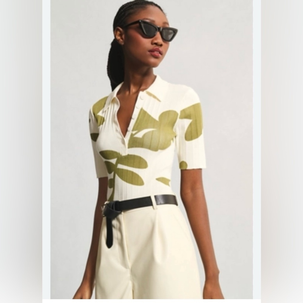 Anthropologie Greylin bona white and green polo shirt bodysuit size small